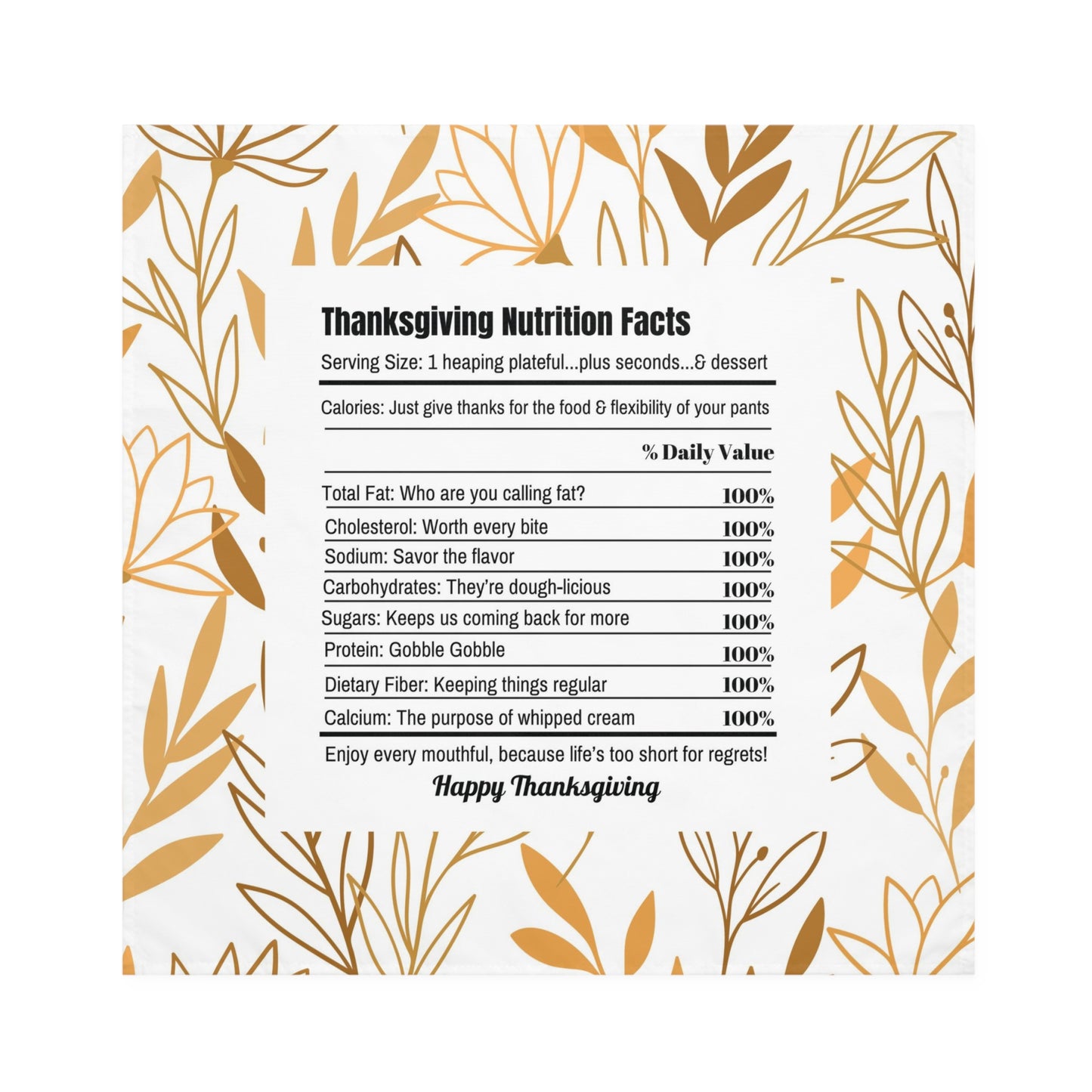 Thanksgiving Calorie White & Gold Napkins