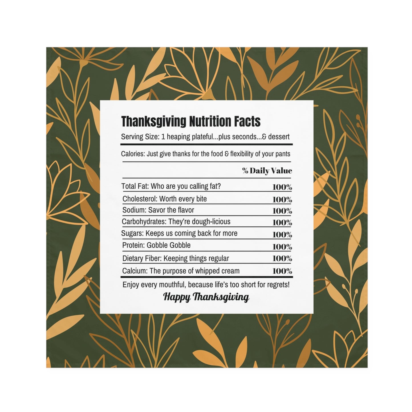 Thanksgiving Calorie Green & Gold Napkins