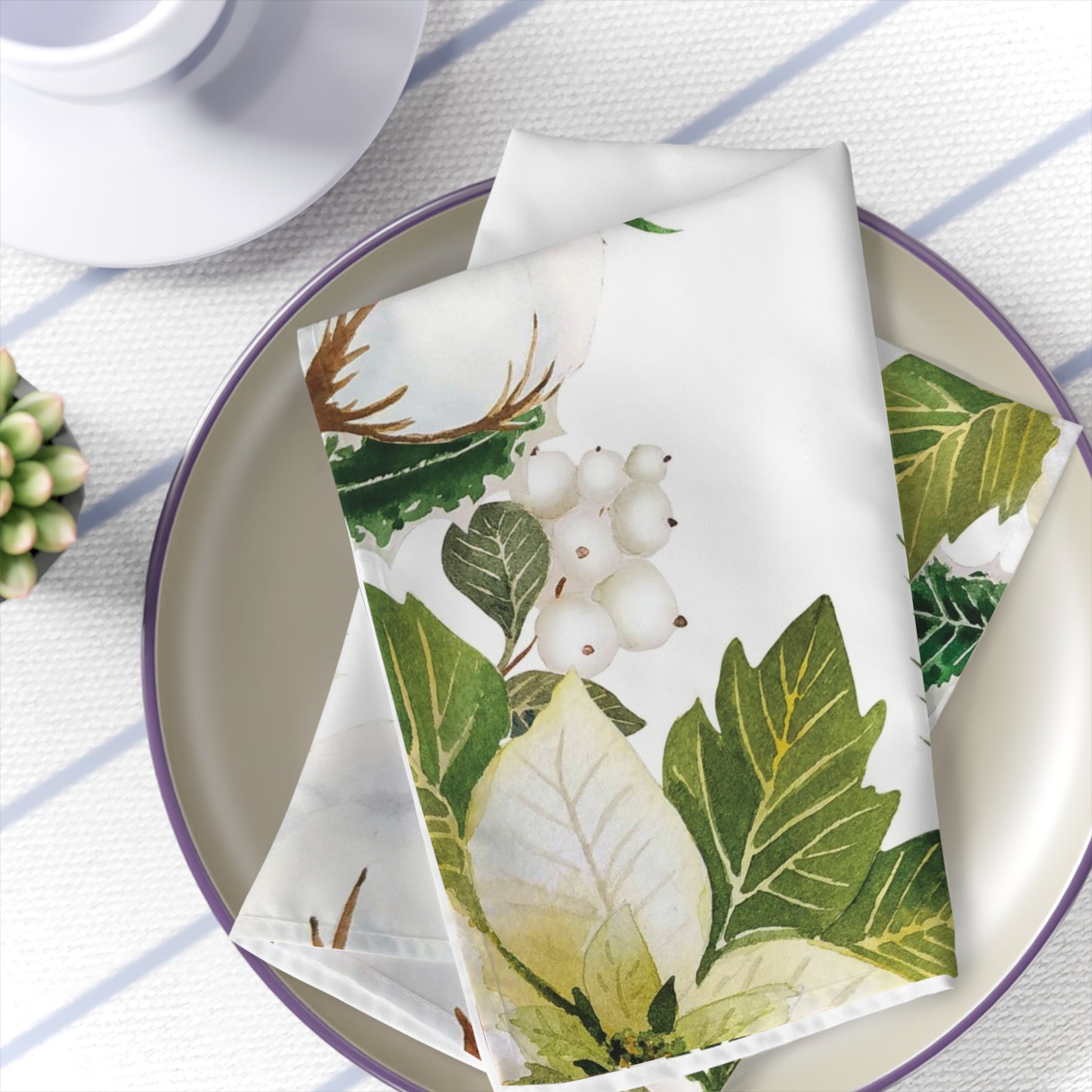 White Poinsettia & Cotton Napkins