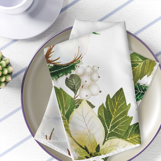 White Poinsettia & Cotton Napkins
