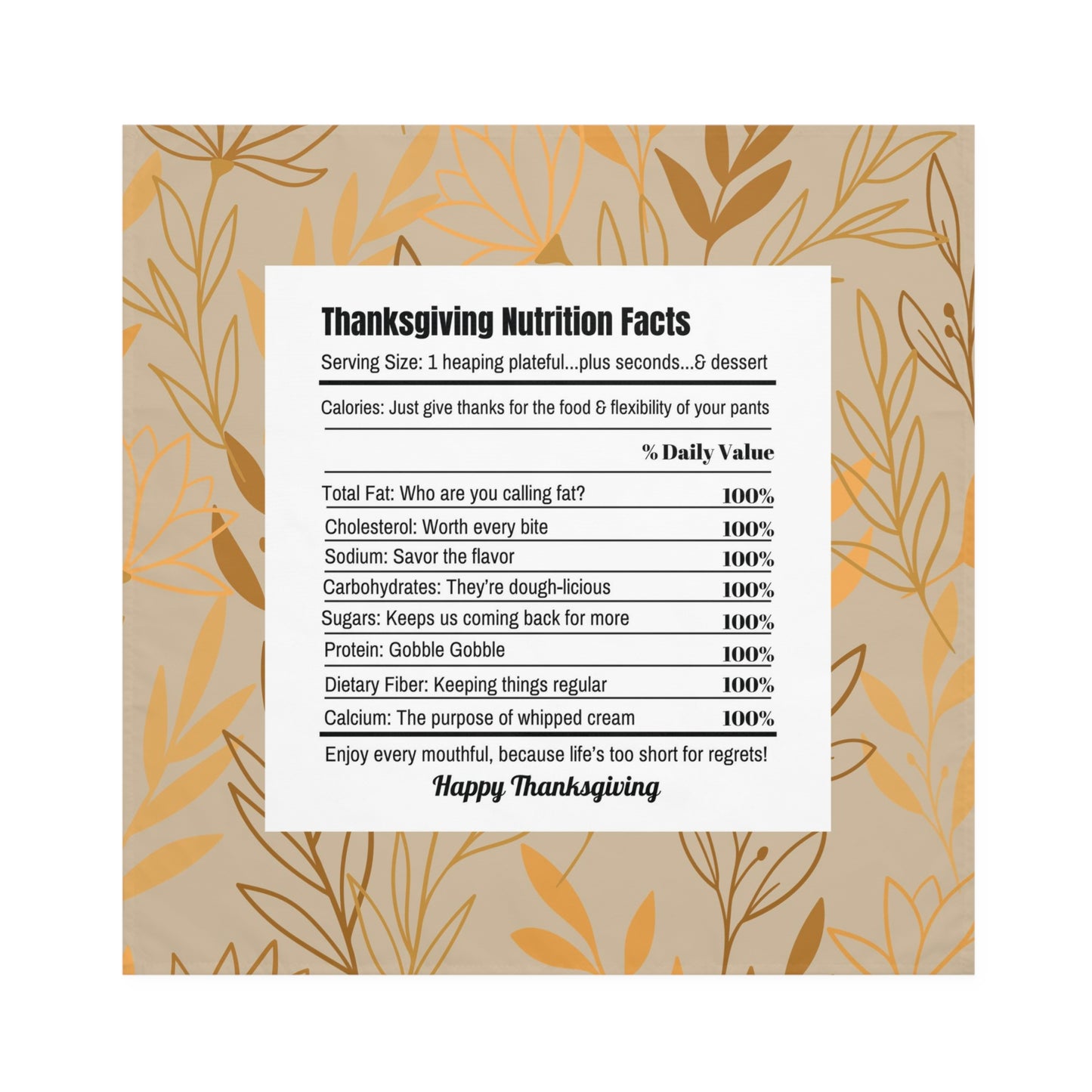 Thanksgiving Calorie Tan & Gold Napkins