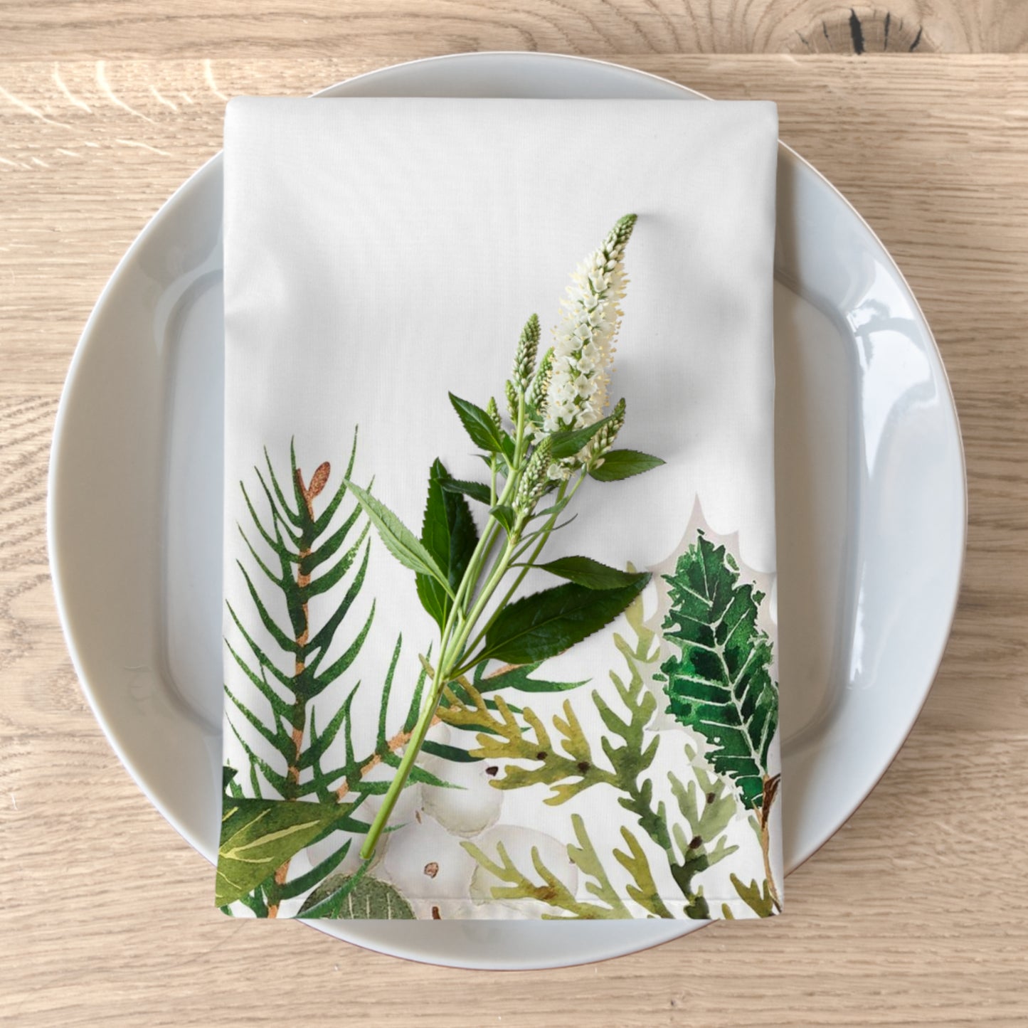 White Poinsettia & Cotton Napkins