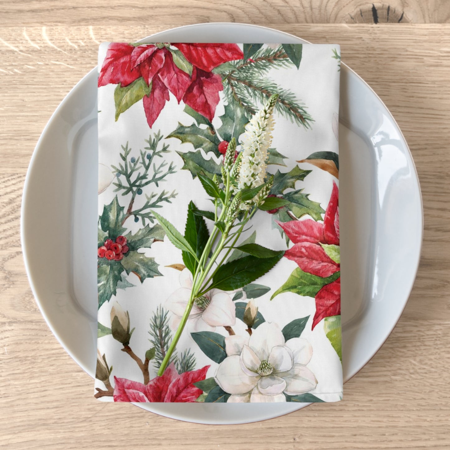 Red & White Poinsettia Napkins