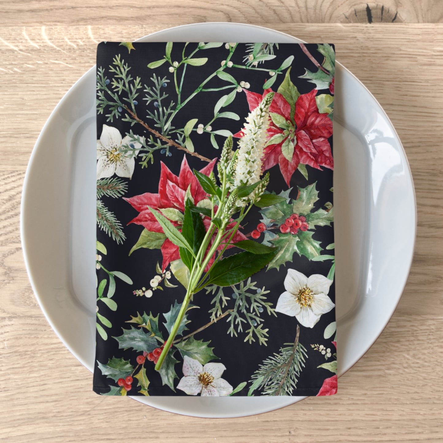 Black & Red Poinsettia Napkins