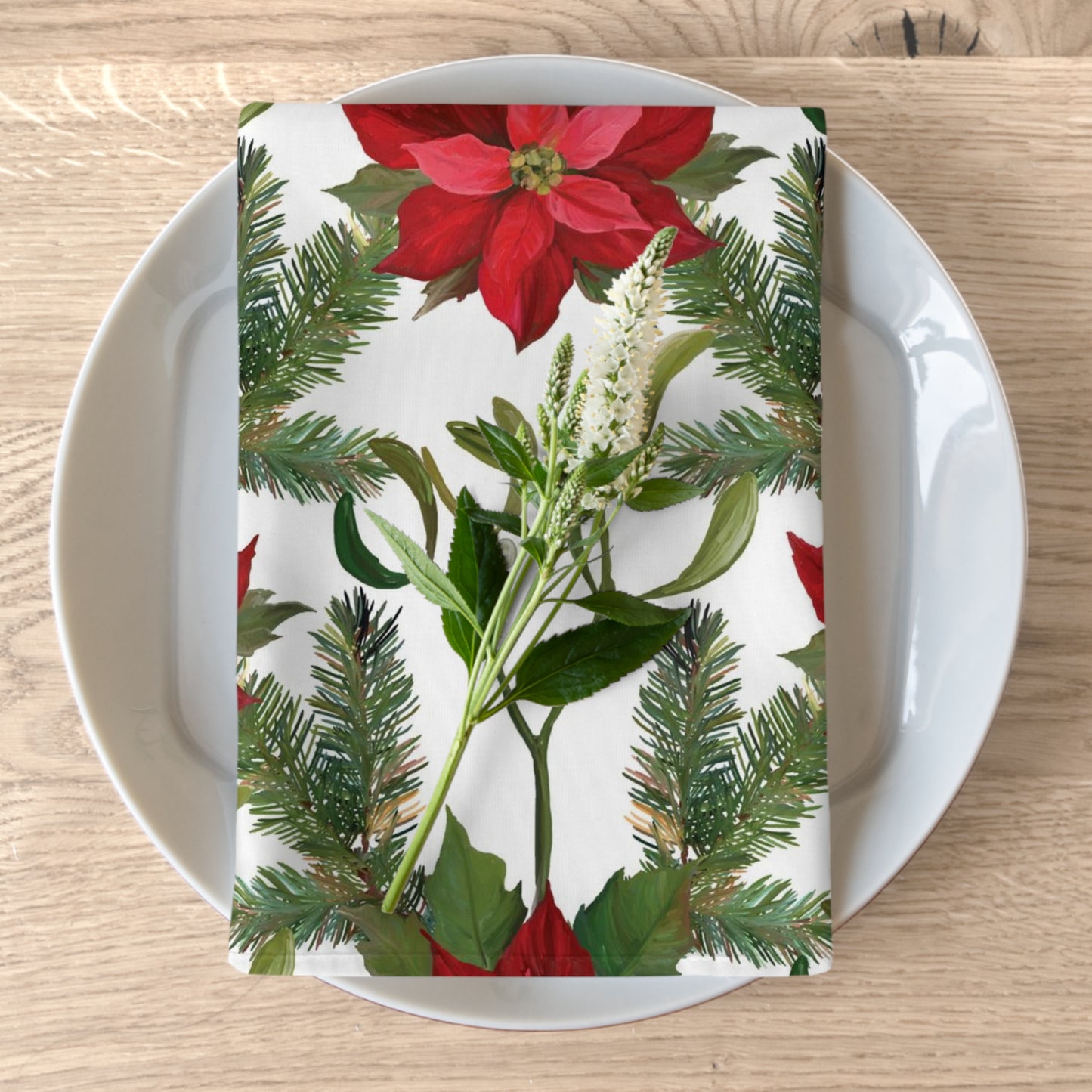 Poinsettia & Pine Branch Napkins